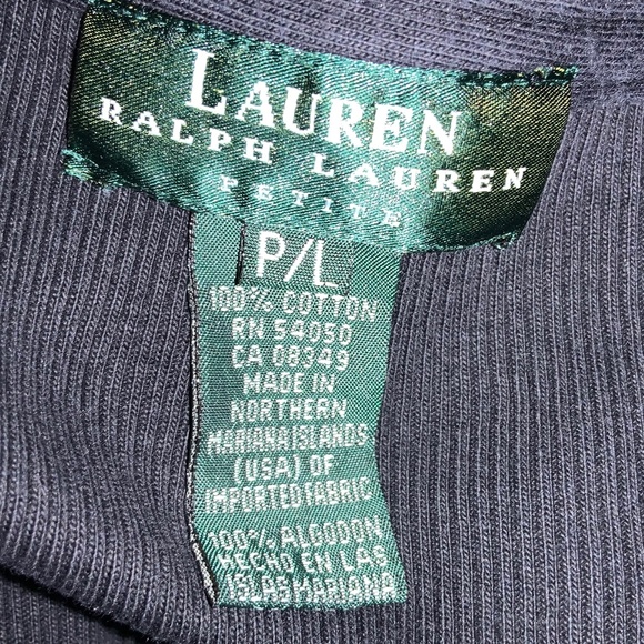 Lauren Ralph Lauren Black cotton Ribbed knit pocket Tee Sz LP logo short sleeve - Picture 4 of 5